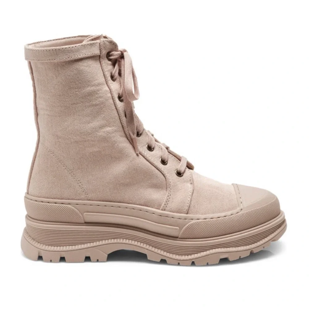 Free People Camp Out Canvas Lace-Up Boots in Natural - Picture 12 of 15